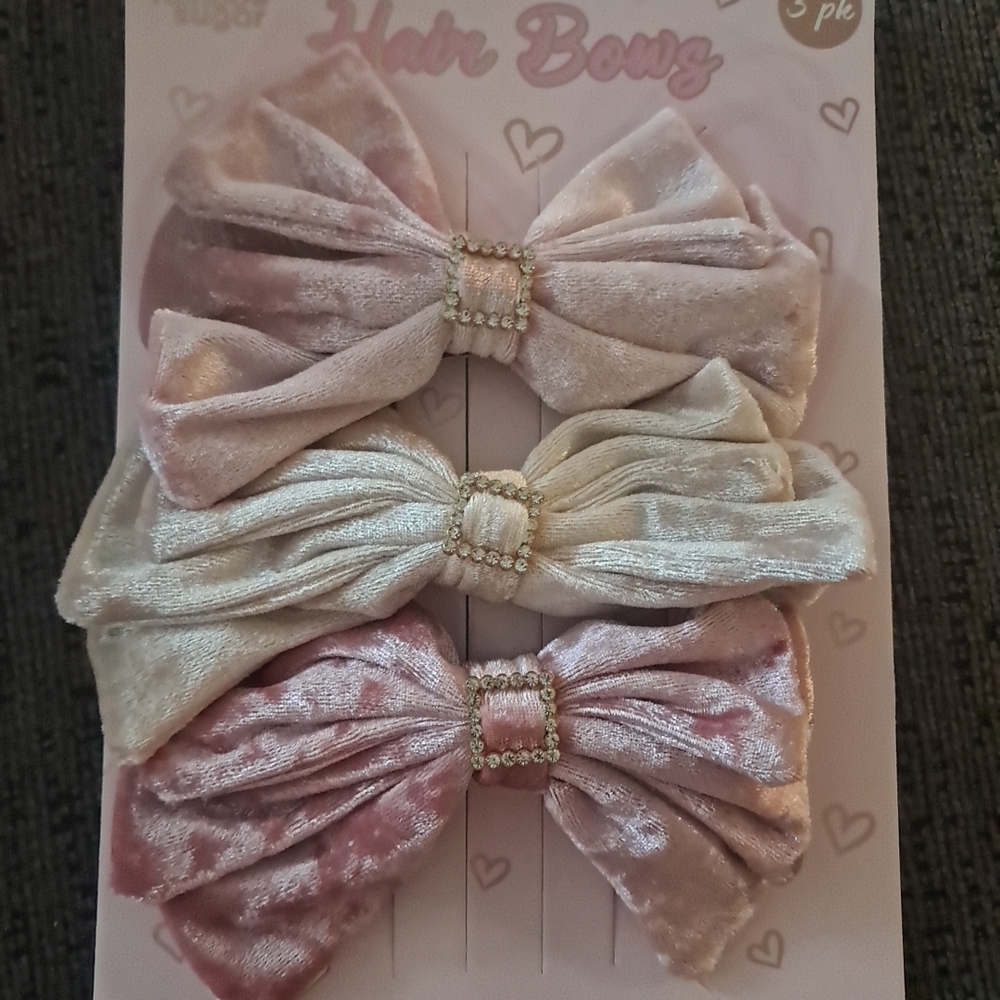Elegant Velvet Hair Bows Set - Pink and Cream